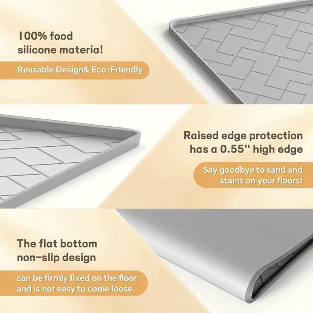 Alt view image 5 of 7 - Silicone Cat Litter Mat for litter box Large 34" X 22"-Easy to Clean Cat Litter Trapping Mat, Waterproof, urine-proof and non-slip to keep the floor clean and tidyGray