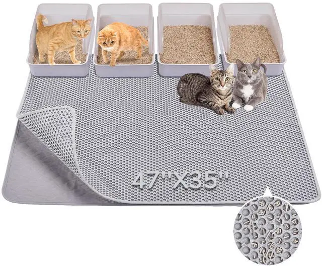 Main image of Cat Litter Mat 47" x 35" Upgraded Felt & Fabric Material Cat Trapping Mat for Fewer Creases, Extra Large Hold 3-4 Litter Boxes Urine-Proof Non Slip, Machine Washable, Soft on Paws, Grey