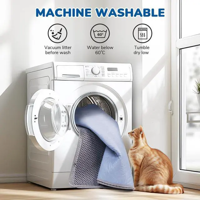 Alt view image 4 of 7 - Cat Litter Mat 47" x 35" Upgraded Felt & Fabric Material Cat Trapping Mat for Fewer Creases, Extra Large Hold 3-4 Litter Boxes Urine-Proof Non Slip, Machine Washable, Soft on Paws, Grey