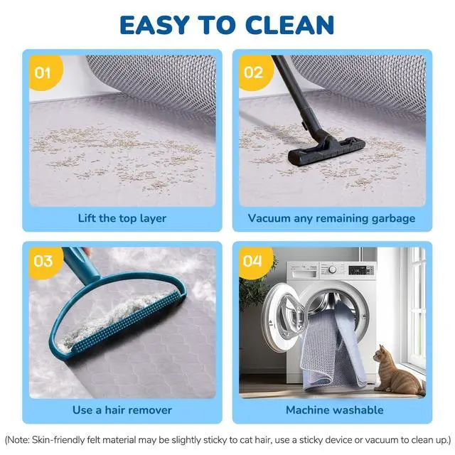 Alt view image 7 of 7 - Cat Litter Mat 47" x 35" Upgraded Felt & Fabric Material Cat Trapping Mat for Fewer Creases, Extra Large Hold 3-4 Litter Boxes Urine-Proof Non Slip, Machine Washable, Soft on Paws, Grey
