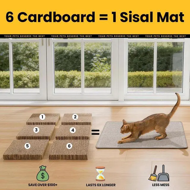 Alt view image 4 of 7 - Cat Scratcher Mat,Natural Sisal Cat Scratch Pad,Horizontal Floor Cat Scratching Pads Rug for Indoor Cats Grinding Claws Nails,Cat Furniture Protector for Couch & Carpets & Sofas