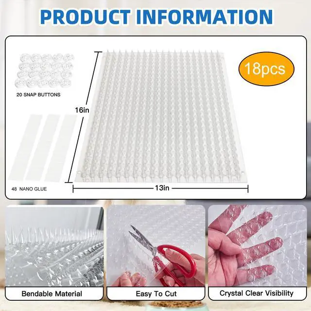 Alt view image 2 of 7 - 12 Pack Scat Mat for Cats with Spikes, Cat Repellent Mat Deterrent Indoor, Training Pads Keep Dogs and Cats Off Couch, Bed, 16 x 13 Inch Garden Scat Mats Outdoor