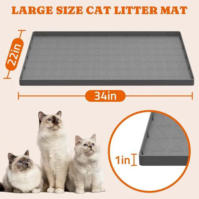 Alt view image 4 of 7 - Large Cat Litter Mat for Litter Box 2 Packs, 34" x 22" Waterproof Silicone Pad for Floor, Easy to Clean, Gray