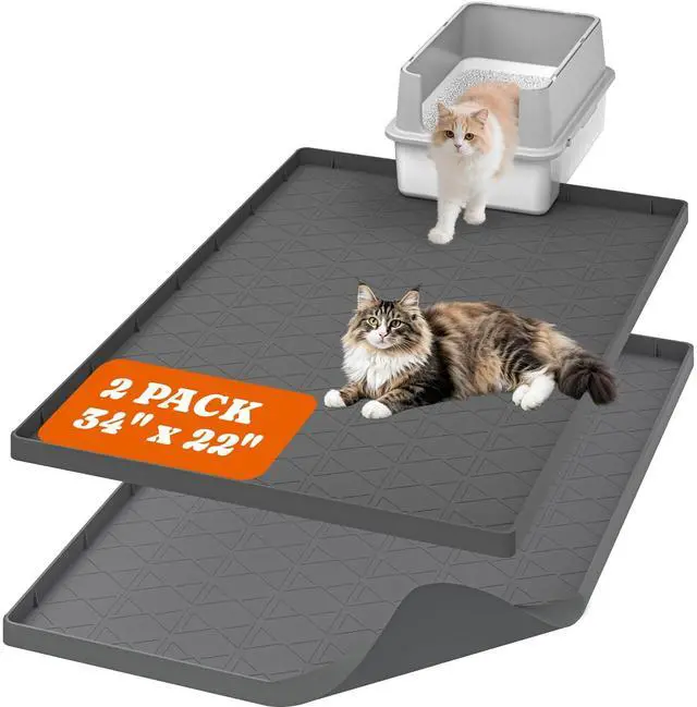 Main image of Large Cat Litter Mat for Litter Box 2 Packs, 34" x 22" Waterproof Silicone Pad for Floor, Easy to Clean, Gray