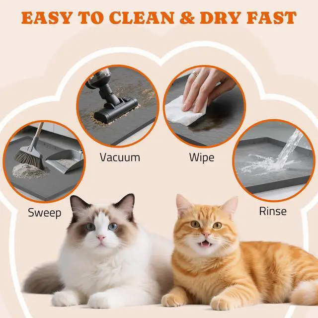 Alt view image 6 of 7 - Large Cat Litter Mat for Litter Box 2 Packs, 34" x 22" Waterproof Silicone Pad for Floor, Easy to Clean, Gray