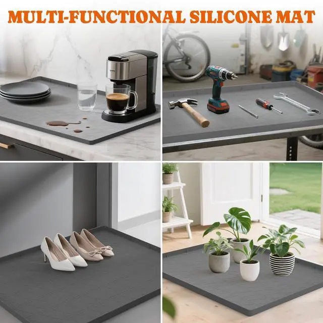 Alt view image 7 of 7 - Large Cat Litter Mat for Litter Box 2 Packs, 34" x 22" Waterproof Silicone Pad for Floor, Easy to Clean, Gray