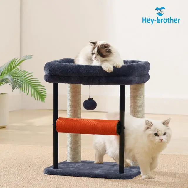 Alt view image 2 of 7 - Cat Tree, Cat Scratching Posts with Bed, Sturdy Tower with Fully Sisal-Wrapped Columns and Plush Toy Ball for Indoor Kittens, 18.9 inches, Smoky Gray MPJ010SG
