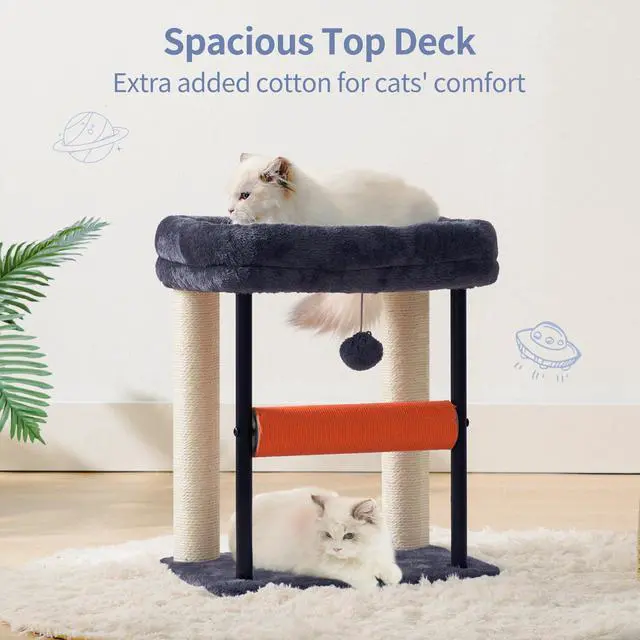 Alt view image 4 of 7 - Cat Tree, Cat Scratching Posts with Bed, Sturdy Tower with Fully Sisal-Wrapped Columns and Plush Toy Ball for Indoor Kittens, 18.9 inches, Smoky Gray MPJ010SG