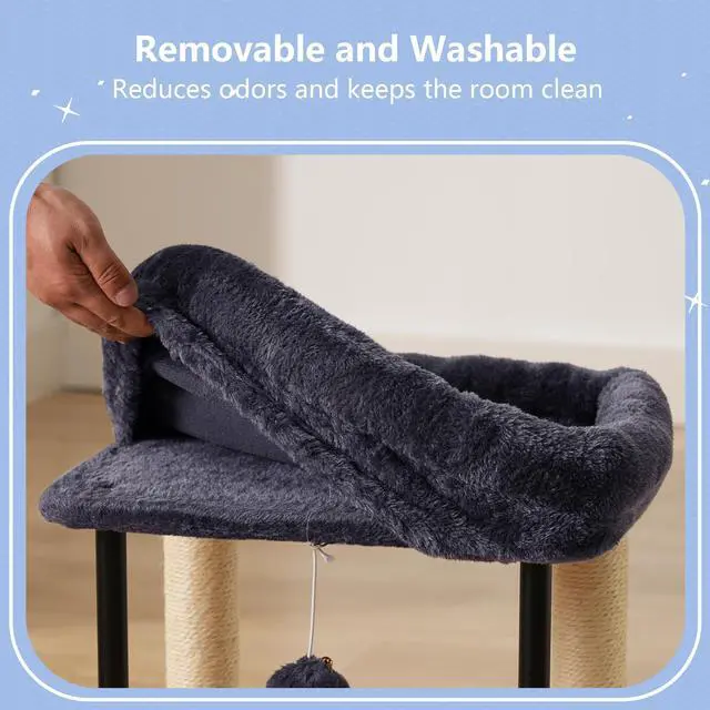 Alt view image 5 of 7 - Cat Tree, Cat Scratching Posts with Bed, Sturdy Tower with Fully Sisal-Wrapped Columns and Plush Toy Ball for Indoor Kittens, 18.9 inches, Smoky Gray MPJ010SG