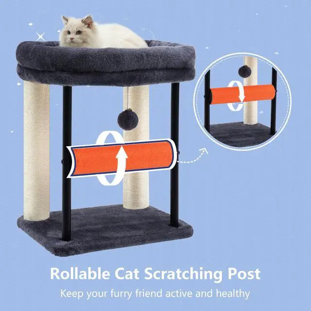Alt view image 7 of 7 - Cat Tree, Cat Scratching Posts with Bed, Sturdy Tower with Fully Sisal-Wrapped Columns and Plush Toy Ball for Indoor Kittens, 18.9 inches, Smoky Gray MPJ010SG