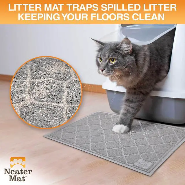 Alt view image 2 of 7 - Neater Mat Cat Litter Mat, Thick & Durable Cat Mat for Litter Box, Trapper Pad Catches Mess to Protect Indoor Floors, Soft on Kitty Paws, Anti-Skid Grip Backing, Easy to Clean, Grey