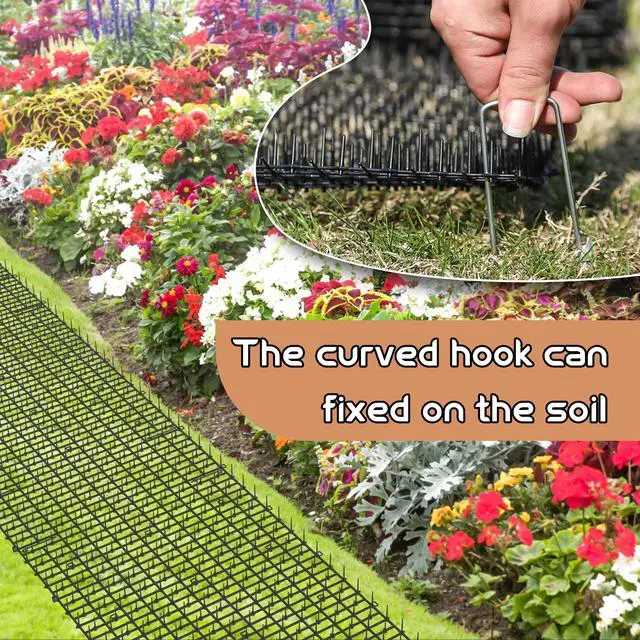 Alt view image 2 of 6 - 16.4FT Scat Mat for Cats with 8 Garden Staples, Cat Scat Mat with Spikes Outdoor Plant & Furniture Protector(2PCS, 8.2FT Each)