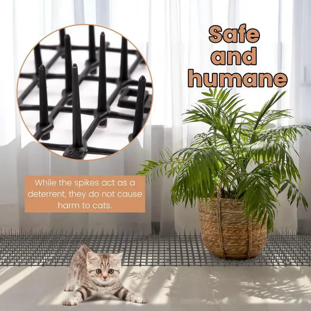 Alt view image 6 of 6 - 16.4FT Scat Mat for Cats with 8 Garden Staples, Cat Scat Mat with Spikes Outdoor Plant & Furniture Protector(2PCS, 8.2FT Each)