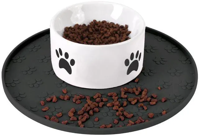 Main image of Silicone Pet Food Mat - Waterproof Dog & Cat Feeding Mat with High Lip to Prevent Spills & Protect Floors, Black
