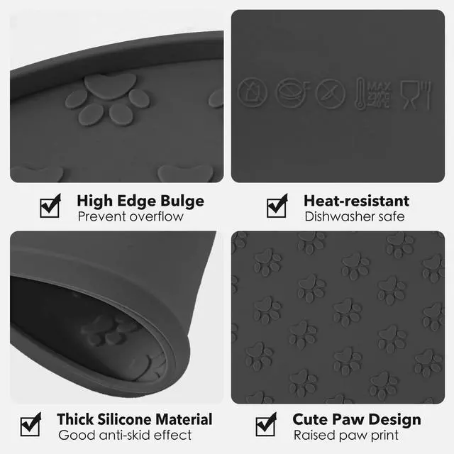 Alt view image 3 of 5 - Silicone Pet Food Mat - Waterproof Dog & Cat Feeding Mat with High Lip to Prevent Spills & Protect Floors, Black