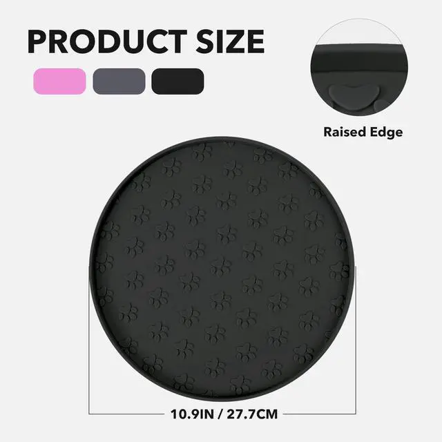 Alt view image 4 of 5 - Silicone Pet Food Mat - Waterproof Dog & Cat Feeding Mat with High Lip to Prevent Spills & Protect Floors, Black