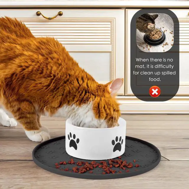 Alt view image 5 of 5 - Silicone Pet Food Mat - Waterproof Dog & Cat Feeding Mat with High Lip to Prevent Spills & Protect Floors, Black