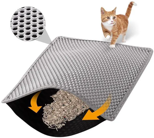 Main image of Cat Litter Mat, 30x24 Inch Double Layer Litters Box Mat, Waterproof Cat Mat for Litter Box(Gray)
