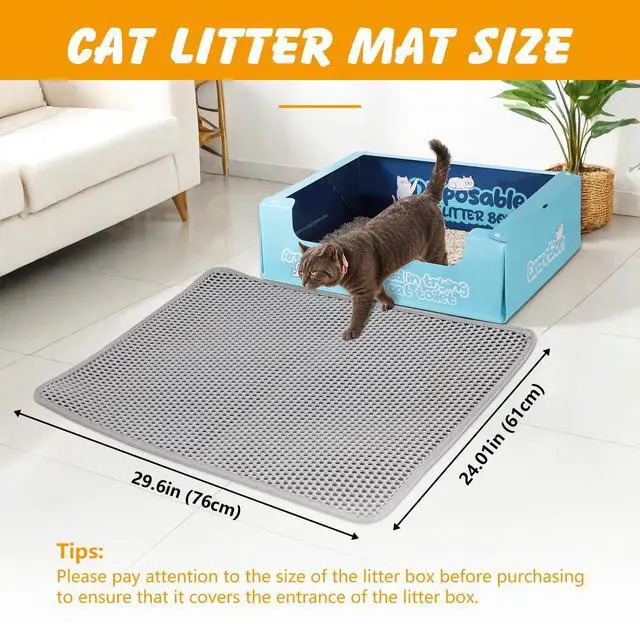 Alt view image 2 of 7 - Cat Litter Mat, 30x24 Inch Double Layer Litters Box Mat, Waterproof Cat Mat for Litter Box(Gray)