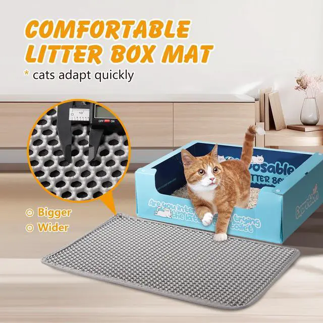 Alt view image 3 of 7 - Cat Litter Mat, 30x24 Inch Double Layer Litters Box Mat, Waterproof Cat Mat for Litter Box(Gray)