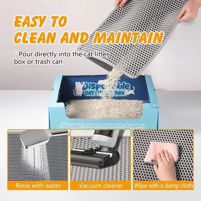 Alt view image 4 of 7 - Cat Litter Mat, 30x24 Inch Double Layer Litters Box Mat, Waterproof Cat Mat for Litter Box(Gray)