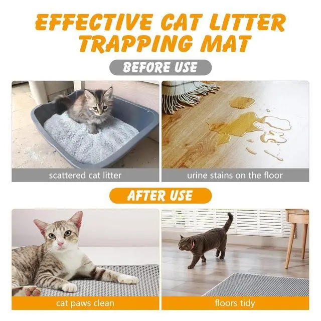 Alt view image 5 of 7 - Cat Litter Mat, 30x24 Inch Double Layer Litters Box Mat, Waterproof Cat Mat for Litter Box(Gray)