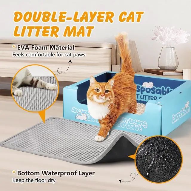 Alt view image 6 of 7 - Cat Litter Mat, 30x24 Inch Double Layer Litters Box Mat, Waterproof Cat Mat for Litter Box(Gray)