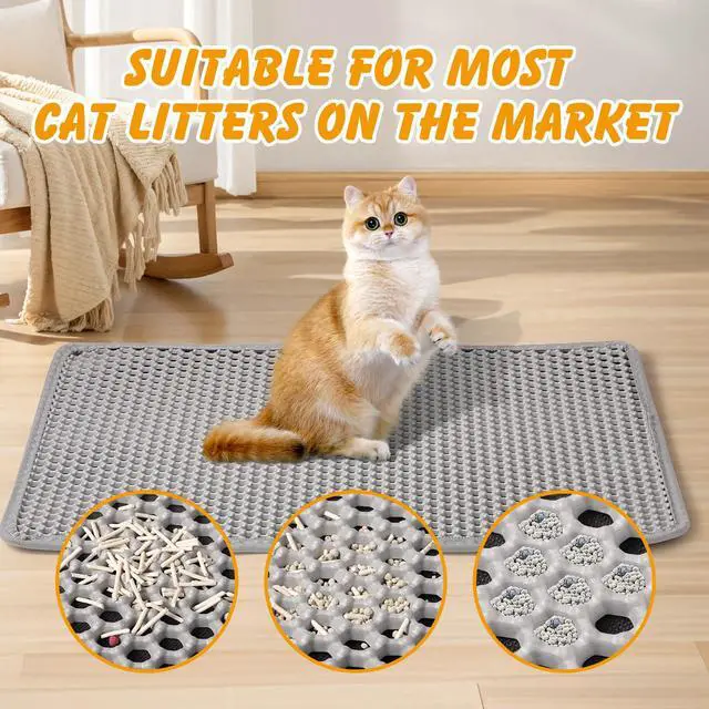 Alt view image 7 of 7 - Cat Litter Mat, 30x24 Inch Double Layer Litters Box Mat, Waterproof Cat Mat for Litter Box(Gray)