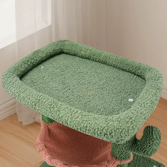 Alt view image 3 of 6 - 37.4" Cactus Cat Tree Tower with Twin Cat Condos for Indoor Cats, All-in-One Activity Center with Cat Scratching Post Cozy Sleeping Perch Hammock and Toy Balls,Green