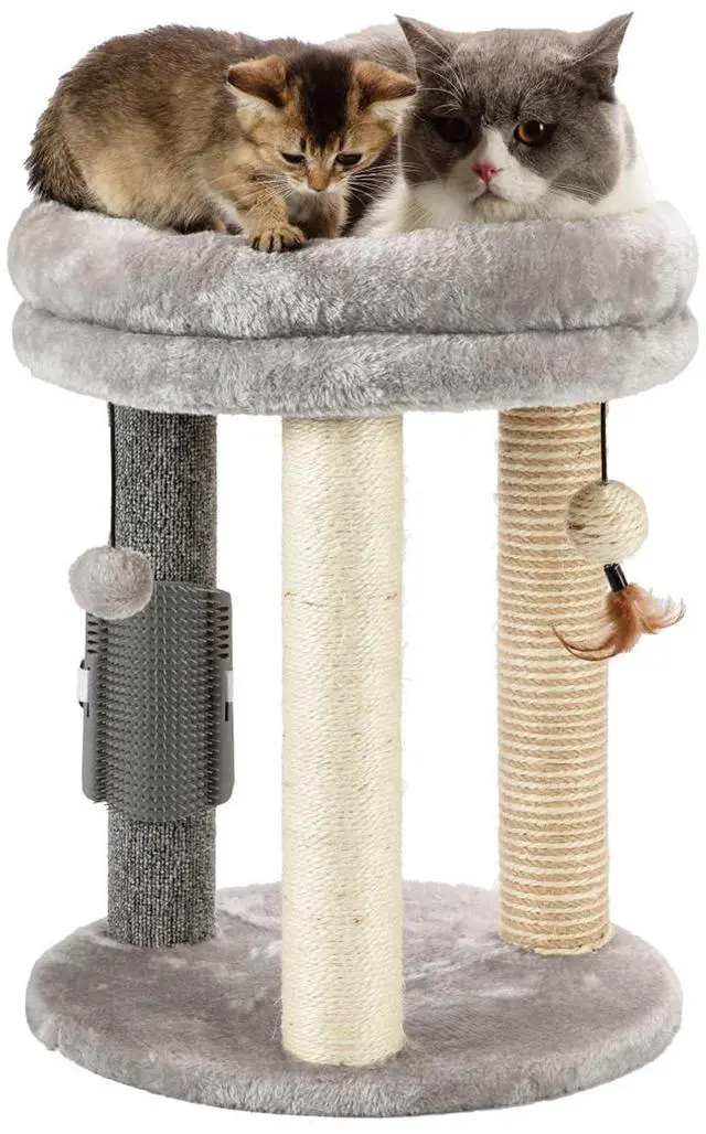 Main image of 4in1 Small Cat Tree,Scratching Post with Tower Soft Bed, Sisal Carpet Jute Posts with Three Hanging Ball Toys and Massage Brush for Indoor Cats and Kittens