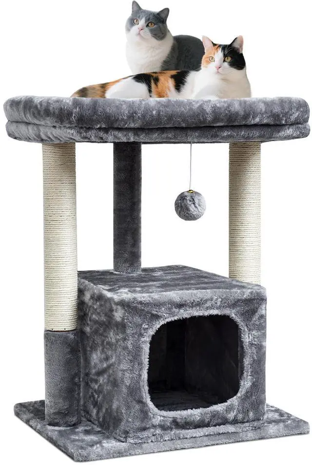 Main image of 27IN Cat Tree for Indoor Cats Large Adult, Modern Activity Tower with Scratching Posts, Condo with Plush Perch, Climbing Stand with Spring Ball for Play, Grey