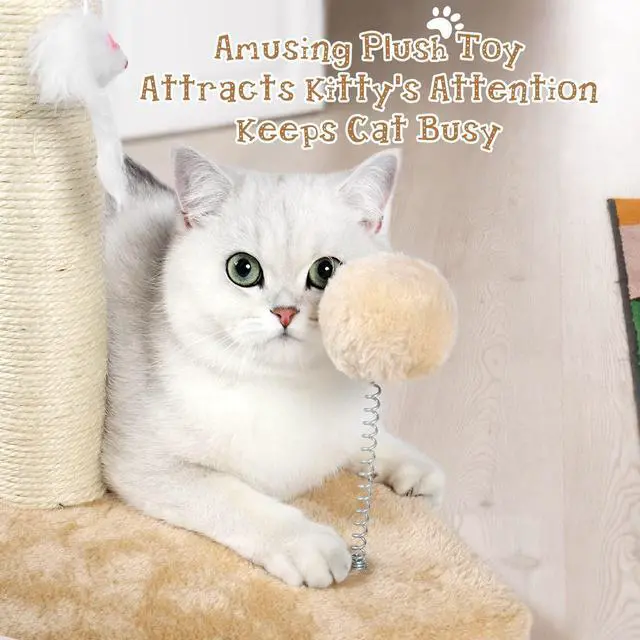 Alt view image 3 of 6 - 32" Tall Cat Scratching Posts for Indoor Cats, 3-in-1 Vertical Cat Scratching Post with Plush Toys, Premium Sisal Post for Cats at All Ages with Reinforced Stable Base, Beige