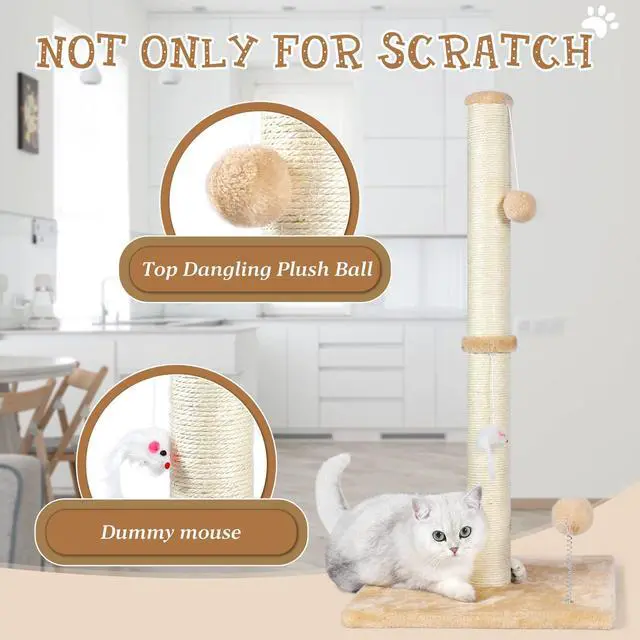 Alt view image 4 of 6 - 32" Tall Cat Scratching Posts for Indoor Cats, 3-in-1 Vertical Cat Scratching Post with Plush Toys, Premium Sisal Post for Cats at All Ages with Reinforced Stable Base, Beige