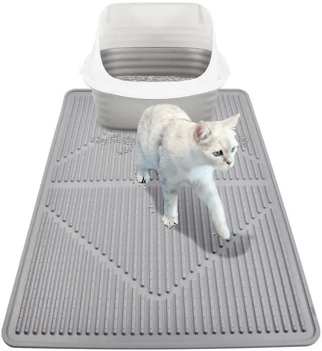 Main image of Rubber Large Cat Litter Mat, Grey Silicone Kitty Cat Litter Box Mat
