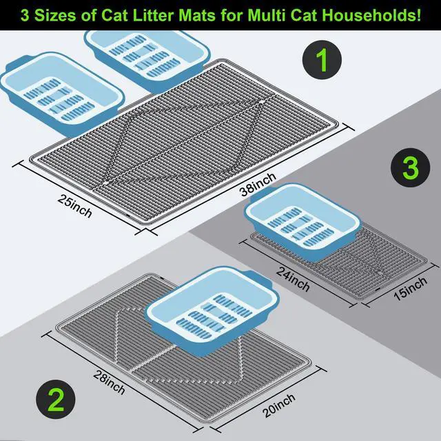 Alt view image 3 of 7 - Rubber Large Cat Litter Mat, Grey Silicone Kitty Cat Litter Box Mat