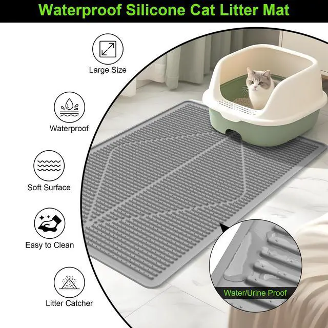 Alt view image 4 of 7 - Rubber Large Cat Litter Mat, Grey Silicone Kitty Cat Litter Box Mat