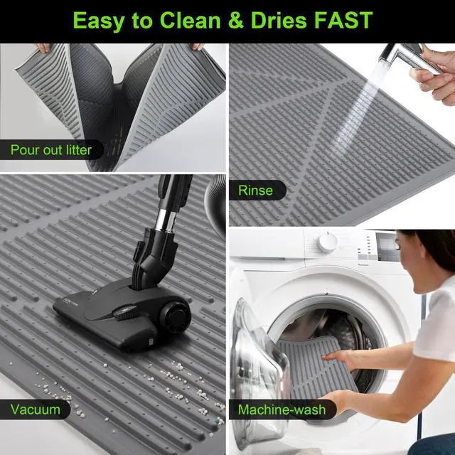 Alt view image 5 of 7 - Rubber Large Cat Litter Mat, Grey Silicone Kitty Cat Litter Box Mat