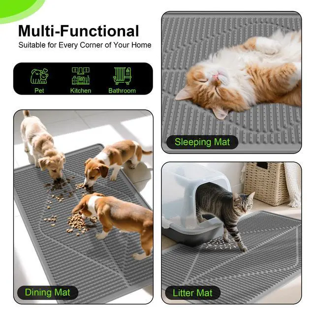 Alt view image 6 of 7 - Rubber Large Cat Litter Mat, Grey Silicone Kitty Cat Litter Box Mat