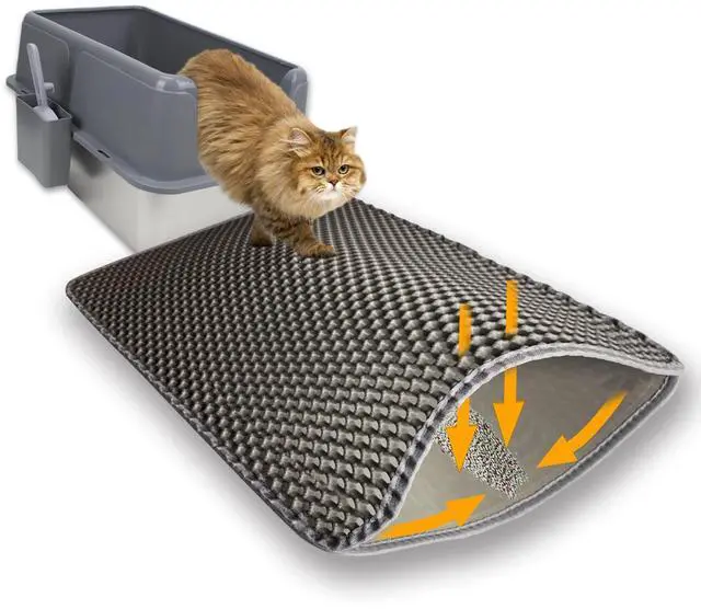 Main image of Cat Litter Box Mat Double Layer Trapping Mat Easy-Clean Waterproof Urine Proof(Gray 30x22in)
