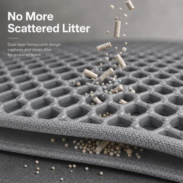 Alt view image 3 of 6 - Cat Litter Box Mat Double Layer Trapping Mat Easy-Clean Waterproof Urine Proof(Gray 30x22in)