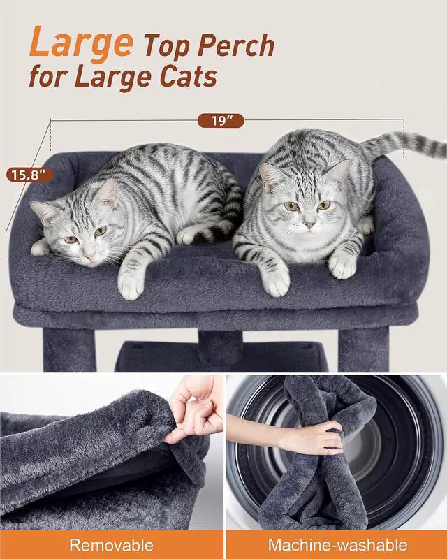 Alt view image 2 of 7 - 23.6" Cat Tree for Large Cat, 19 * 15.8 in Large Perch, Dark Gray