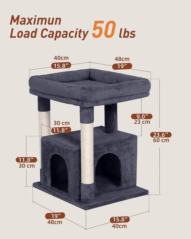 Alt view image 5 of 7 - 23.6" Cat Tree for Large Cat, 19 * 15.8 in Large Perch, Dark Gray
