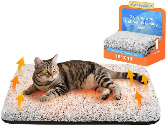 Main image of Self Warming Cat Bed, Heated Cat Bed, 2.0 Upgraded Thermal Foil Heating Pad, Plush Self-Heating Pet Mat for Crate, Floor, with Removable Washable Cover, Non-Slip, 15"x19"