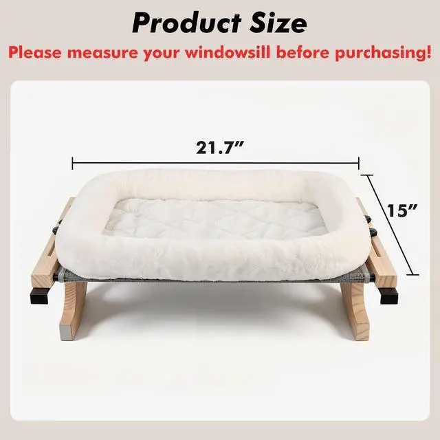 Alt view image 3 of 6 - Cat Sill Window Perch Sturdy Hammock Window Seat with Cushion Bed Cover, Wood & Metal Frame for Large Cats, Easy to Adjust Cat Bed for Windowsill, Bedside, Drawer and Cabinet(Cushion Bed)