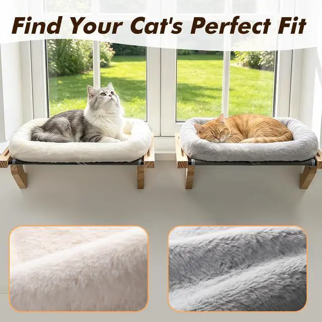 Alt view image 4 of 6 - Cat Sill Window Perch Sturdy Hammock Window Seat with Cushion Bed Cover, Wood & Metal Frame for Large Cats, Easy to Adjust Cat Bed for Windowsill, Bedside, Drawer and Cabinet(Cushion Bed)