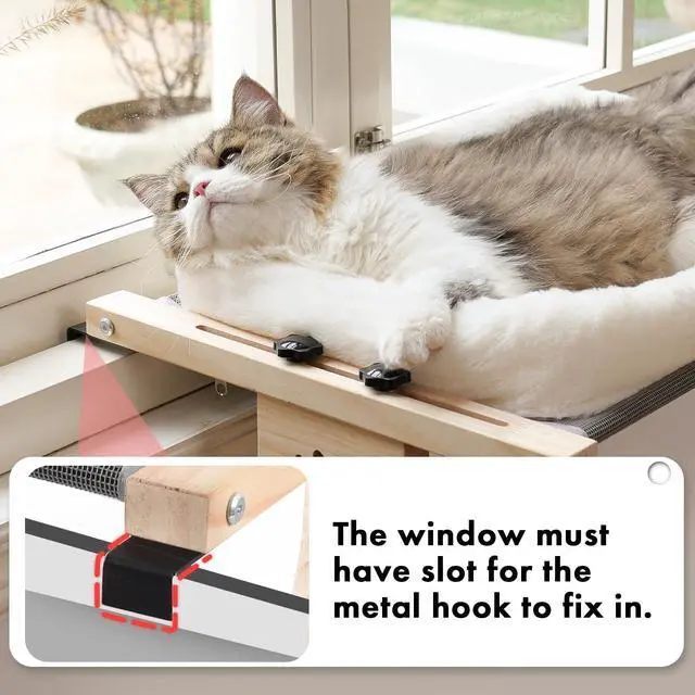 Alt view image 5 of 6 - Cat Sill Window Perch Sturdy Hammock Window Seat with Cushion Bed Cover, Wood & Metal Frame for Large Cats, Easy to Adjust Cat Bed for Windowsill, Bedside, Drawer and Cabinet(Cushion Bed)