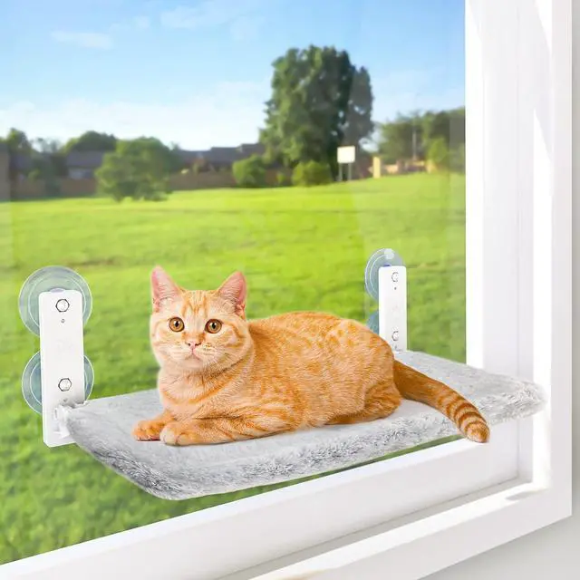 Main image of Cordless Cat Window Perch, Cat Hammock for Wall with 4 Suction Cups, Anchor&Screw for Two Ways of Installation, Solid Metal Frame and Reversible Cover, Foldable Cat Beds for Indoor Cats