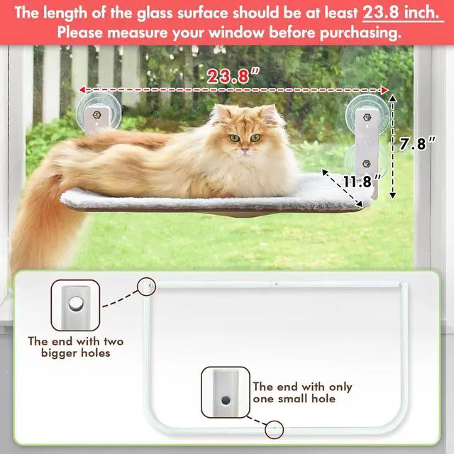 Alt view image 2 of 7 - Cordless Cat Window Perch, Cat Hammock for Wall with 4 Suction Cups, Anchor&Screw for Two Ways of Installation, Solid Metal Frame and Reversible Cover, Foldable Cat Beds for Indoor Cats
