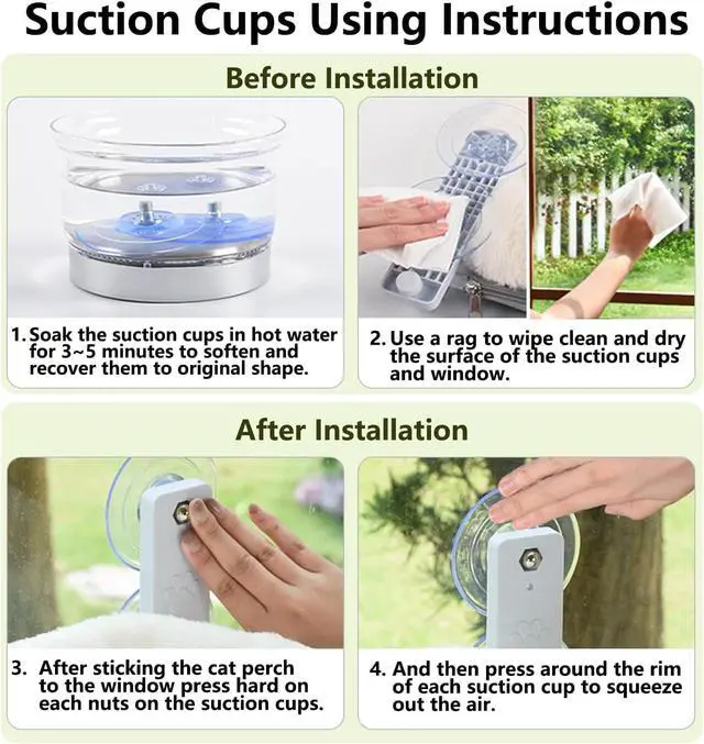 Alt view image 3 of 7 - Cordless Cat Window Perch, Cat Hammock for Wall with 4 Suction Cups, Anchor&Screw for Two Ways of Installation, Solid Metal Frame and Reversible Cover, Foldable Cat Beds for Indoor Cats