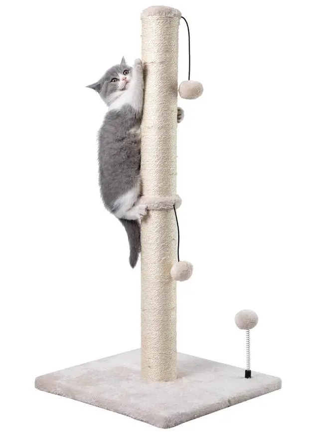 Main image of 34 Tall Cat Scratching Post Premium Basics Kitten Scratcher Sisal Scratch Posts Trees with Hanging Ball for Indoor Cats, Beige